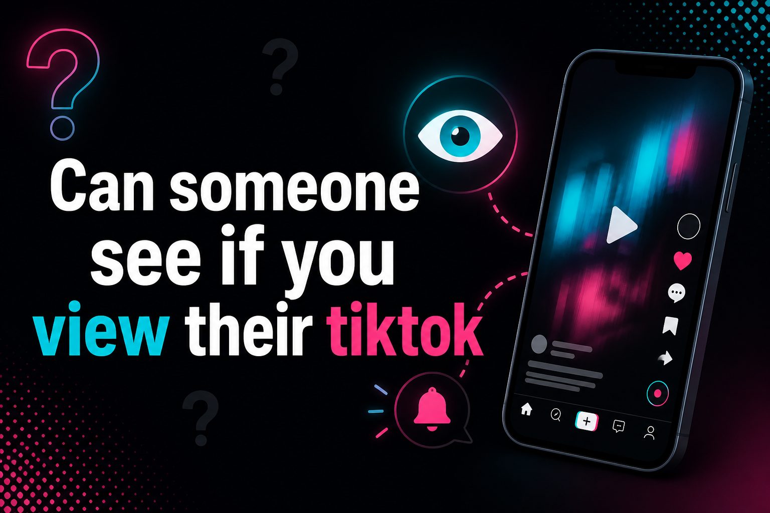 can-someone-see-if-you-view-their-tiktok-e1549 Person viewing a TikTok profile on a smartphone with privacy icons nearby